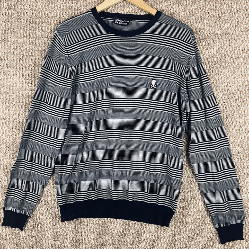 Psycho Bunny Sweater Mens M/L Striped Cotton Crewneck Lightweight Preppy T733